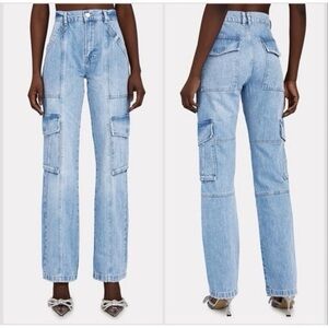 FRAME Cotton High Rise Straight Leg Utility Cargo Jeans in Acapella